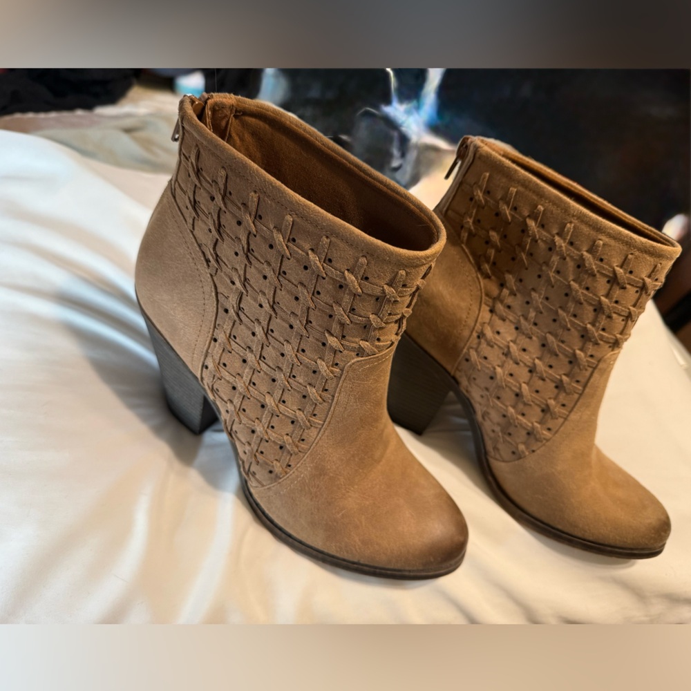 Fergalicious Tan Ankle Booties with Woven Texture